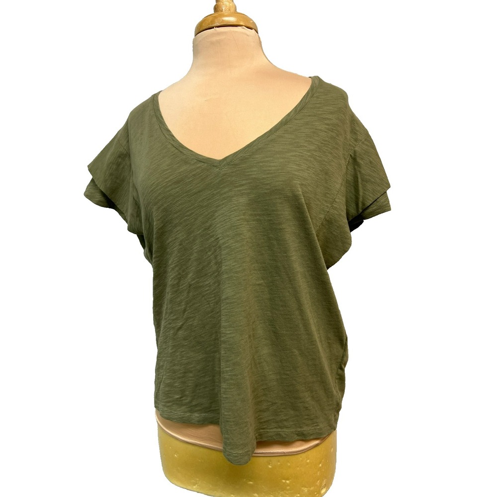 ba & sh V-Neck Tee Top Light Olive Green Short Sleeve SZ L